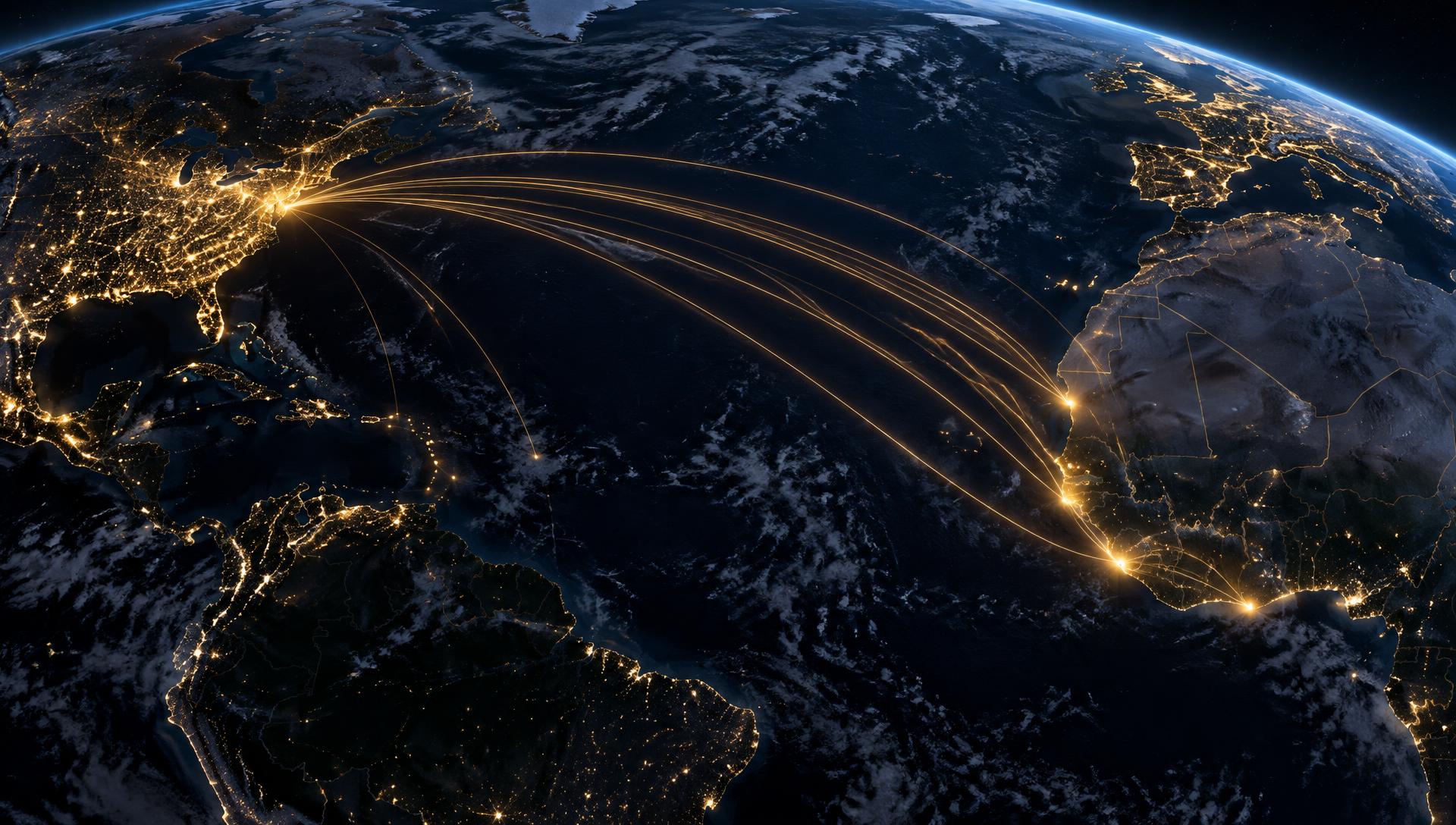 Light routes connecting the United States and Africa